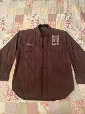 Men's FDNY Engine Co-154 Brown Stripe Work Shirt